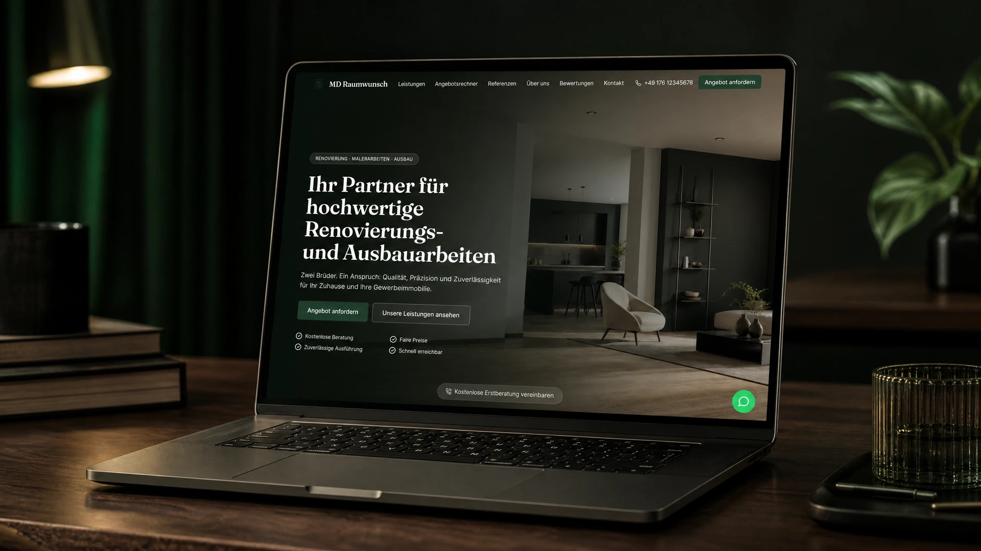 Eingeschalteter Laptop mit der Original-Startseite von MD-Raumwunsch.de